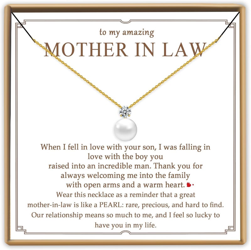 PEALICIOUS Single Pearl Necklace as Valentines Gifts for Mom, Bonus Mom Birthday Gifts for Step Mother from Daughter Son, Mother in Law Necklace with CZ from Bridal as Mother of the Groom Jewelry Gift - Image 1